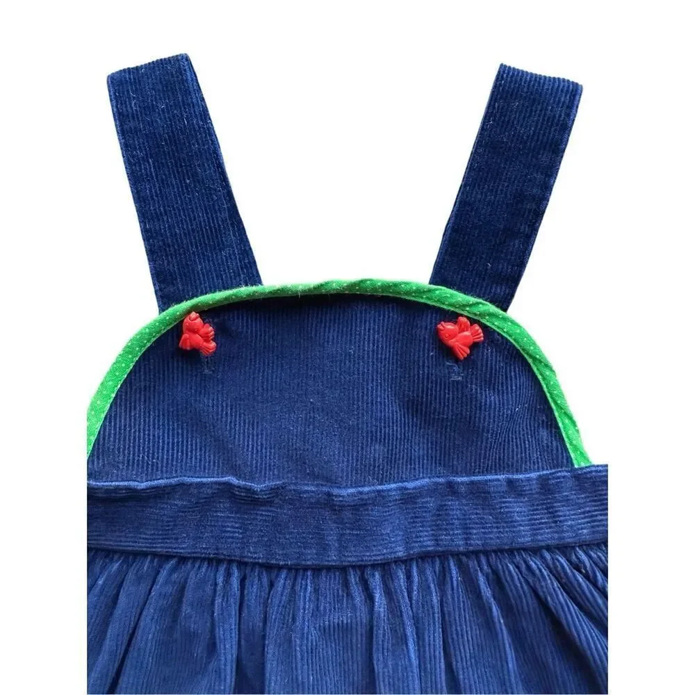 Vintage Baby Girl Navy Blue Corduroy Jumper/Dress & Polka Dot Collard Blouse